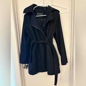 Guess Women's Black Trench Coat with Belt size XL wool